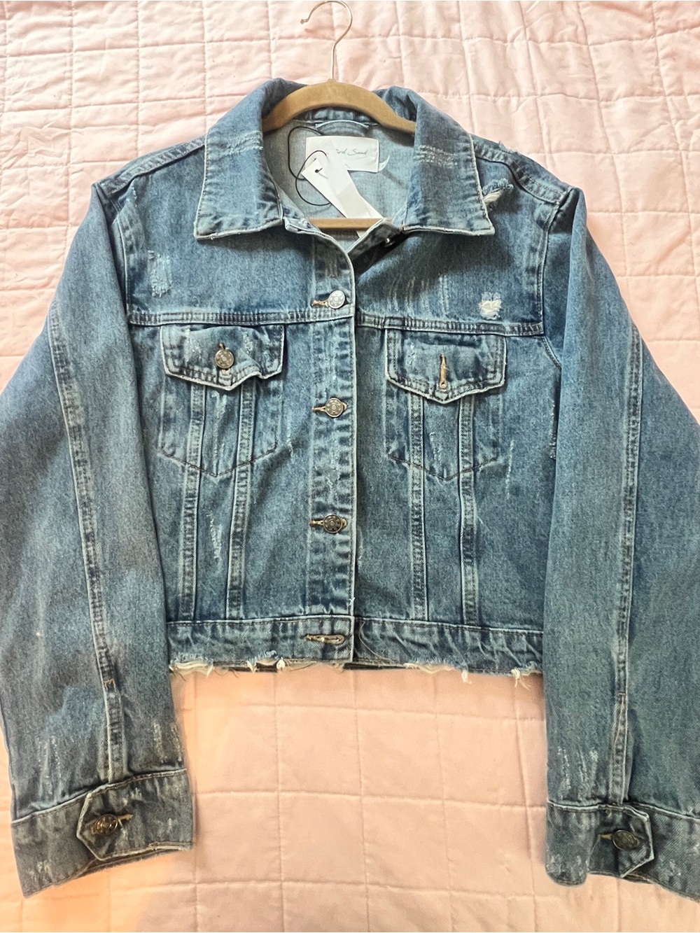 Mustard Seed Washed Blue Denim Jacket - Women's Cropped Trucker Size- S